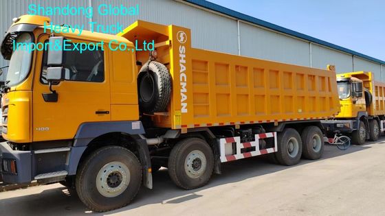 Camion benne Shacman F3000 8×4 avec moteur diesel de 400 ch et levage frontal pour travaux de construction lourds