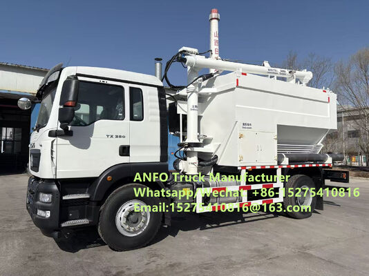 Chariot de mélange et de chargement sur site HOWO 10/15/20/30T BCLH-10 pour explosifs granulaires à base d'ammonium ANFO, service de dynamitage à émulsion, unité mobile de fabrication d'explosifs TREAD MMU