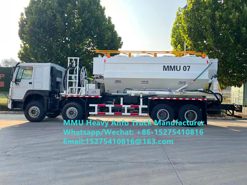Super sécurité HOWO mélangeant et chargeant des explosifs multifonctionnels à base d'huile d'ammonium lourd Camion ANFO à émulsion lourde de 15/20/25 tonnes Zambie/Zimbabwe/Tanzanie/Ghana/Guinée/Pérou Service de dynamitage minier